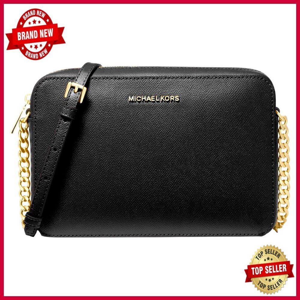Large Saffiano Leather Crossbody Bag with Adjustable Strap and Pockets